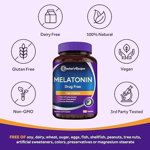 Miniatura 6 de Doctor's Recipes Melatonina 10 mg, alta potencia, sin hábito, vegano, suplementos de apoyo para dormir para hombres y mujeres, sin OMG, sin gluten