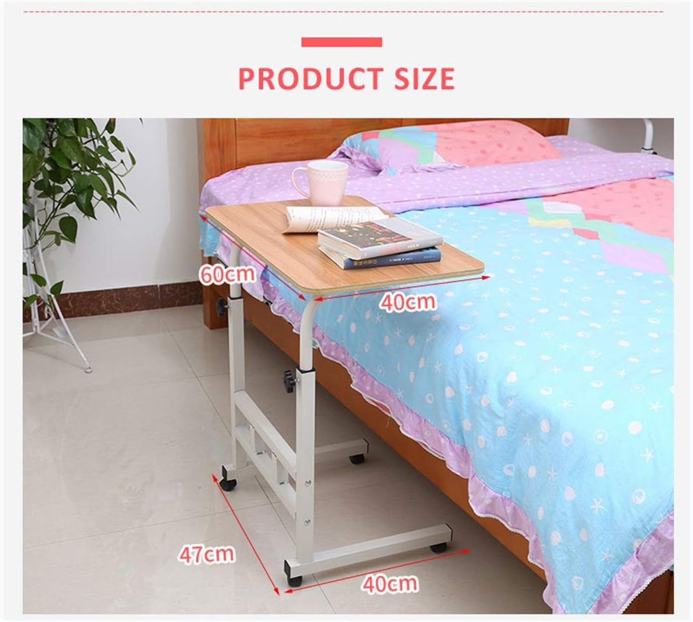 Rolling Overbed Table with Com TER Desk Home Office Study Small Space Workstation for Laptop Sofa Bed
