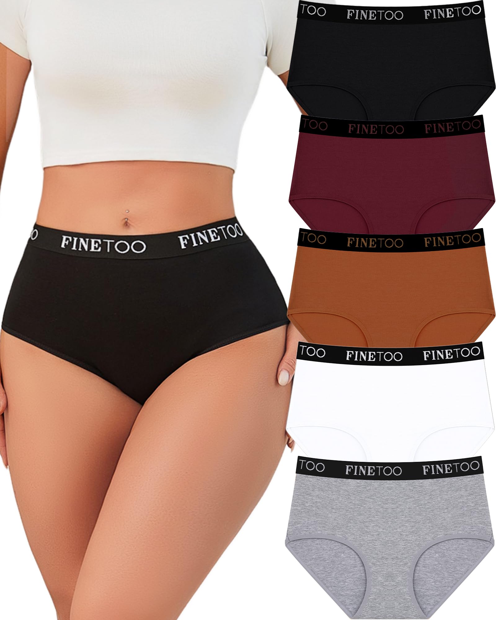 FINETOO 5er Pack Baumwoll Unterwäsche Damen Unterhosen Frauen Baumwolle Hohe Taille Stretch Slips Damen Cotton Atmungsaktiv Underwear Weich Panties Mehrpack S-XXL