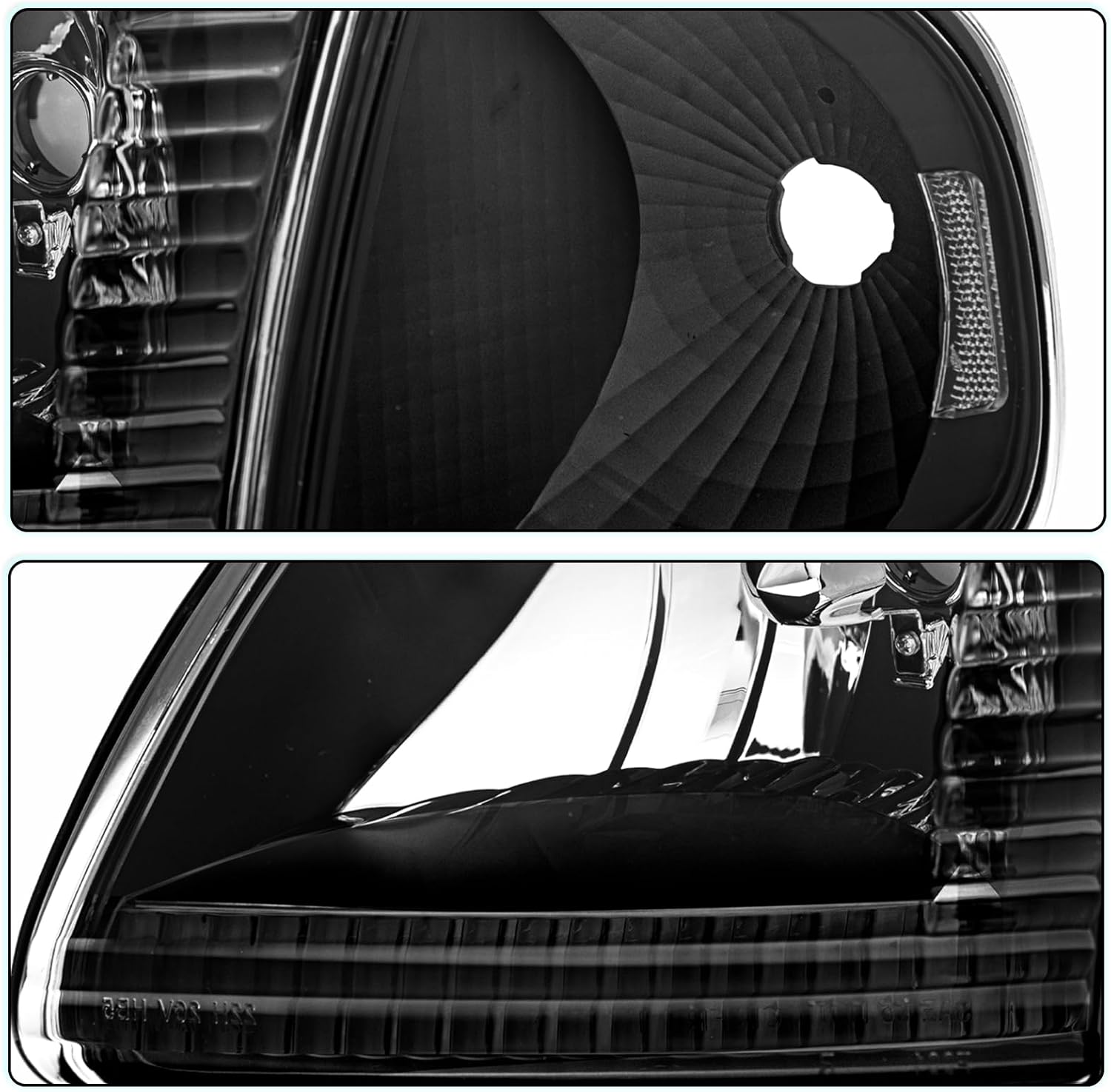 Headlight Assembly Compatible with 97-03 Ford F150 / 04 Ford Heritage / 97-02 Ford Expedition / 97-99 Ford F250 w/Corner Lights 4pcs, Black Housing with Clear Reflector