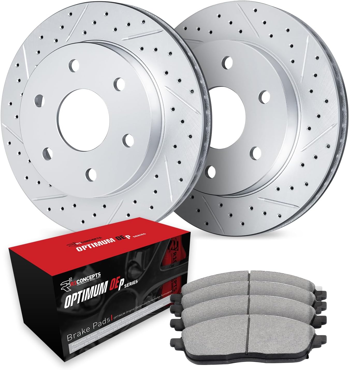 R1 Concepts Rear Brake Kit Fits 2011-2013 INFINITI QX56; 2014-2024 INFINITI QX80; 2017-2024 Nissan Armada| Optimum Oep Brake Pads and Drilled Slotted Brake Rotors| 13.8" Rear Rotor