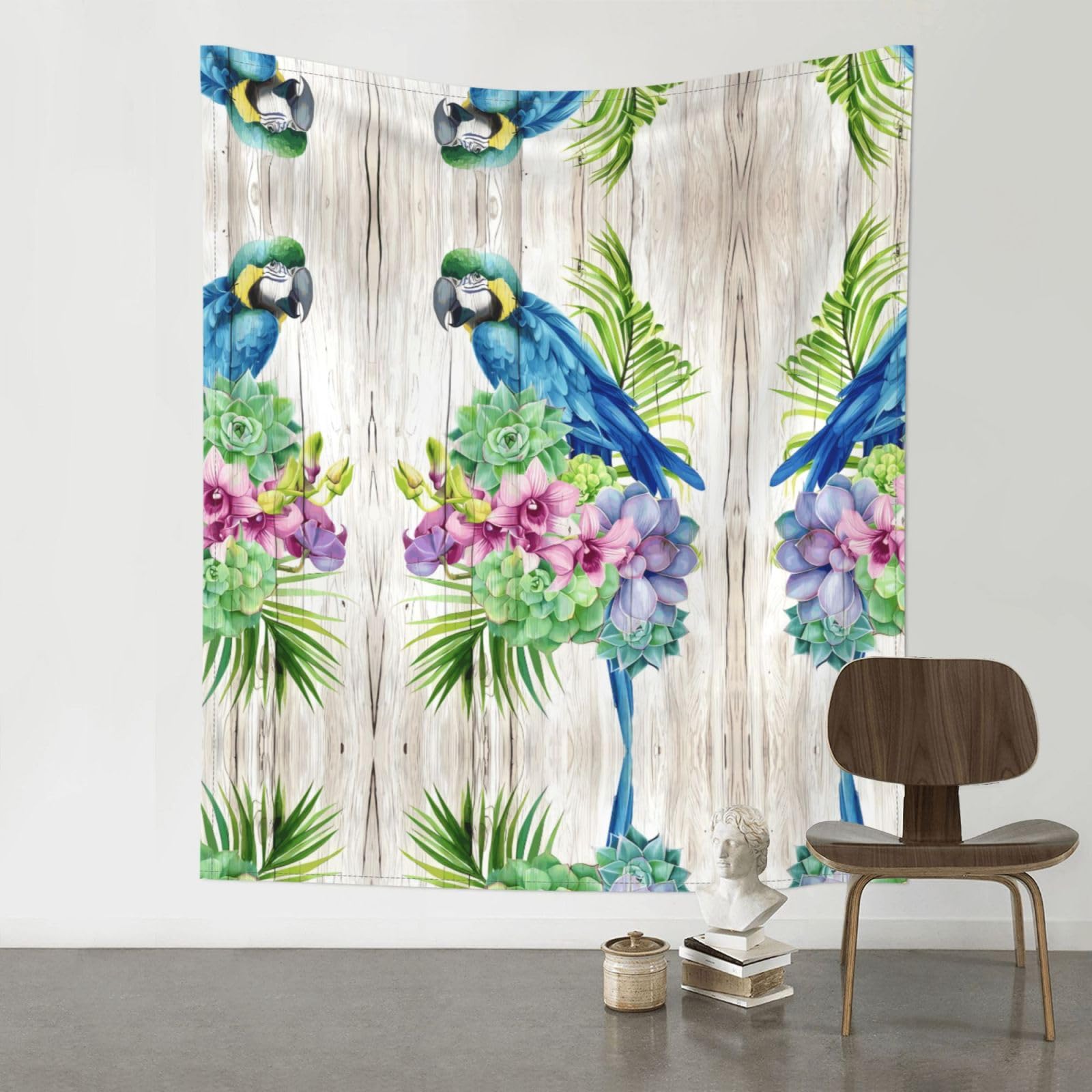 YYHWHJDE Blue Parrot in Flowers Prints 60x51in Wall Tapestry – Dreamy Bohemian Throw Blanket for Bedroom, Dorm Room & Aesthetic Living Space Decor