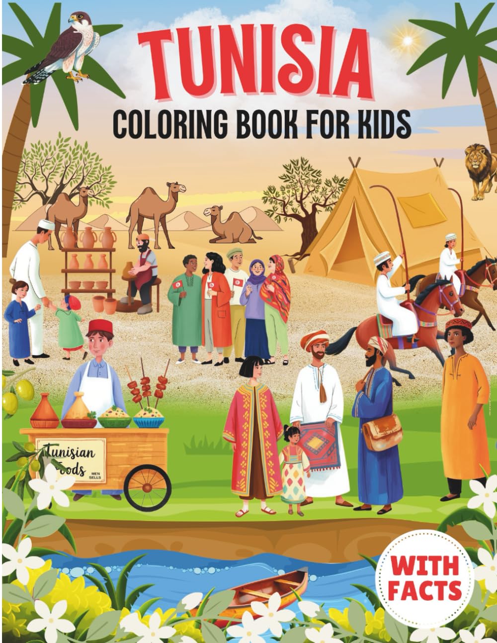 Tunisia coloring book for kids with facts