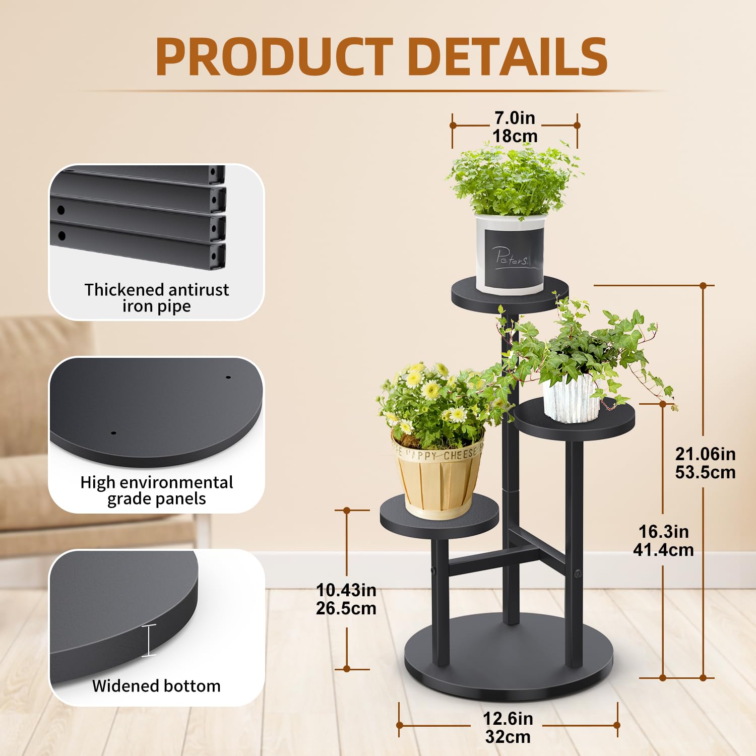 Étagère à Fleurs, Support Plantes Interieur, 3 Niveaux Supports De Pots Fleurs, Étagère Plantes Métal, Meuble Plante Par Exterieur Étagères Pour Jardin/Salon/,Plusieurs Plantes,Table Basse