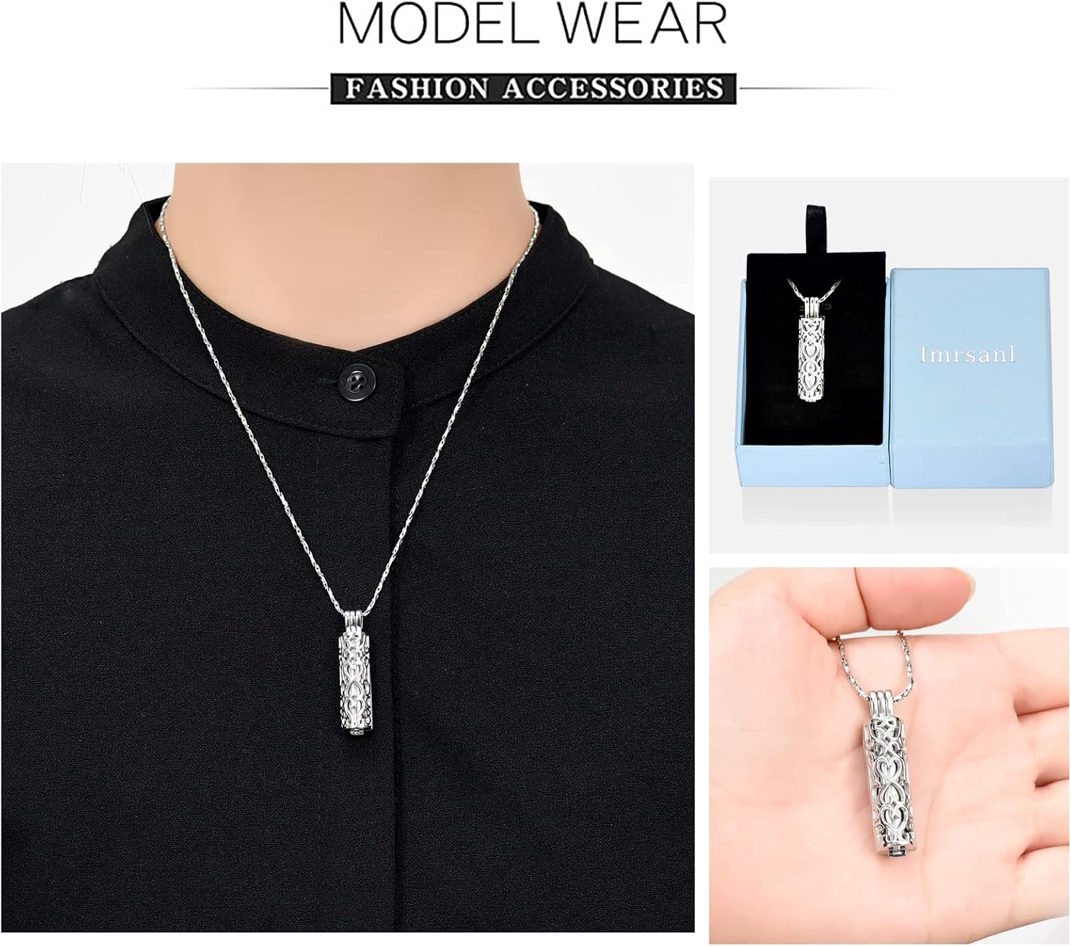 Imrsanl Cremation Urn Pendant Necklace with Hollow Cylinder Vial Keepsake Urn Cremation Jewelry Memorial Lockets for Ashes for Women Men - Image 5