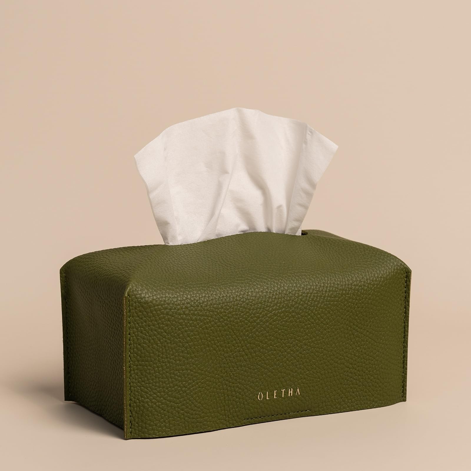 OLETHA Aesthetic Rectangle Tissue Box Cover, High Flat Box Tissues Holder Rectangular, Green