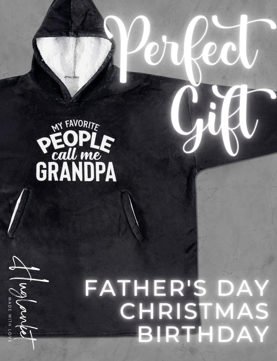 Grandpa Birthday Gifts Wearable Blanket Hoodie, Oversized Wearing Blanket, One Size Hooded Blanket for Christmas, Father’s Day - My Favorite People Call Me Grandpa