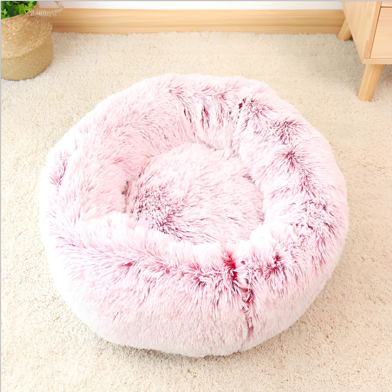 [Koutimule]冬用【洗える防寒ベッド】犬猫兼用 丸型ハウス 長毛フ+3層構造 脱着式カバー 滑り止め加工 省エネ暖房効果 ペ