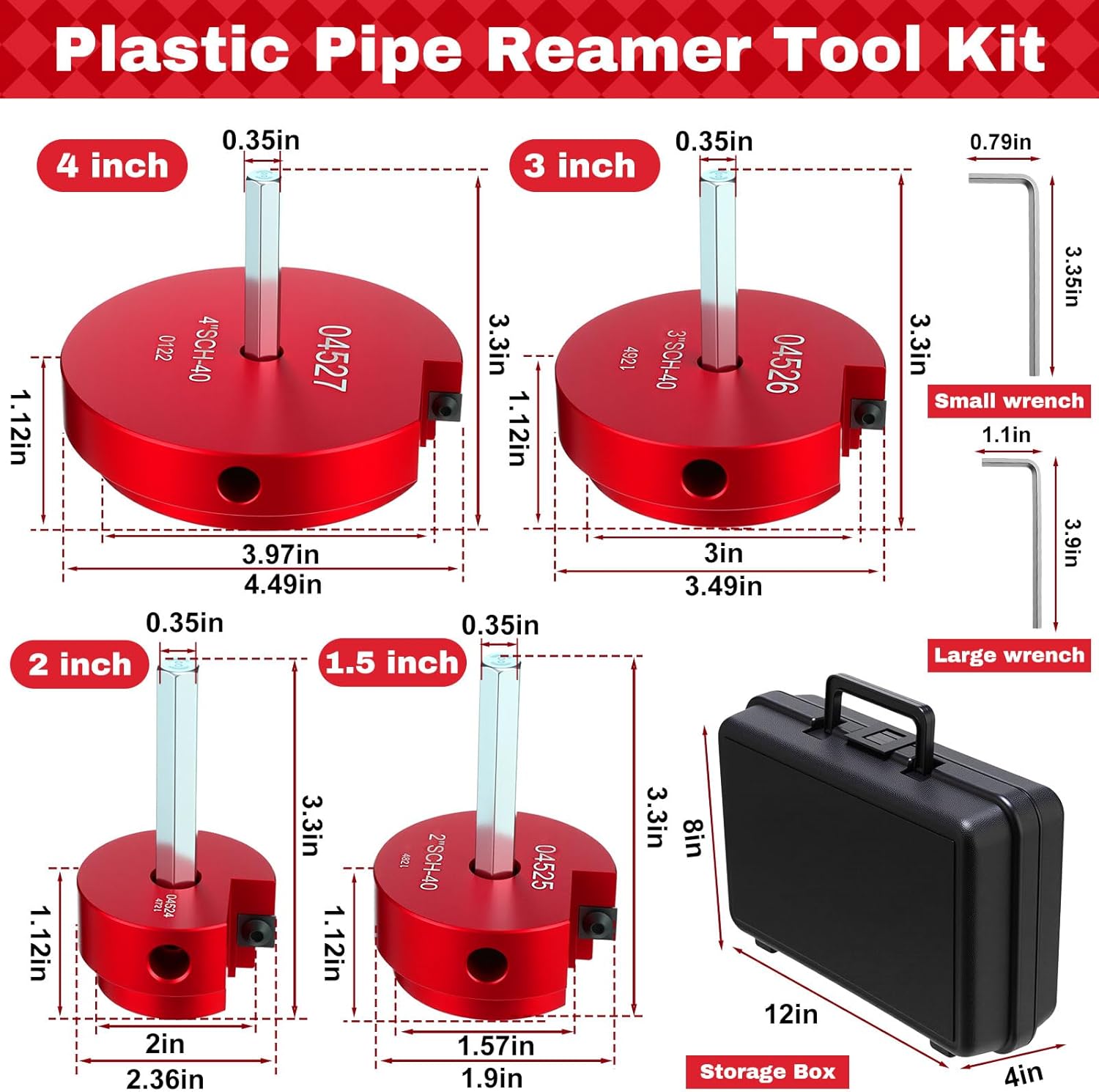 Blulu 11 Piece PVC Pipe Reamer Kit for 1/2" Drill, 1.5", 2", 3", 4" Reamer, Plumbing Tool Inside Pipe Cutter with Scale and 6 Blades, Chamfer Deburring Tool for PVC, Cpvc, ABS Fittings