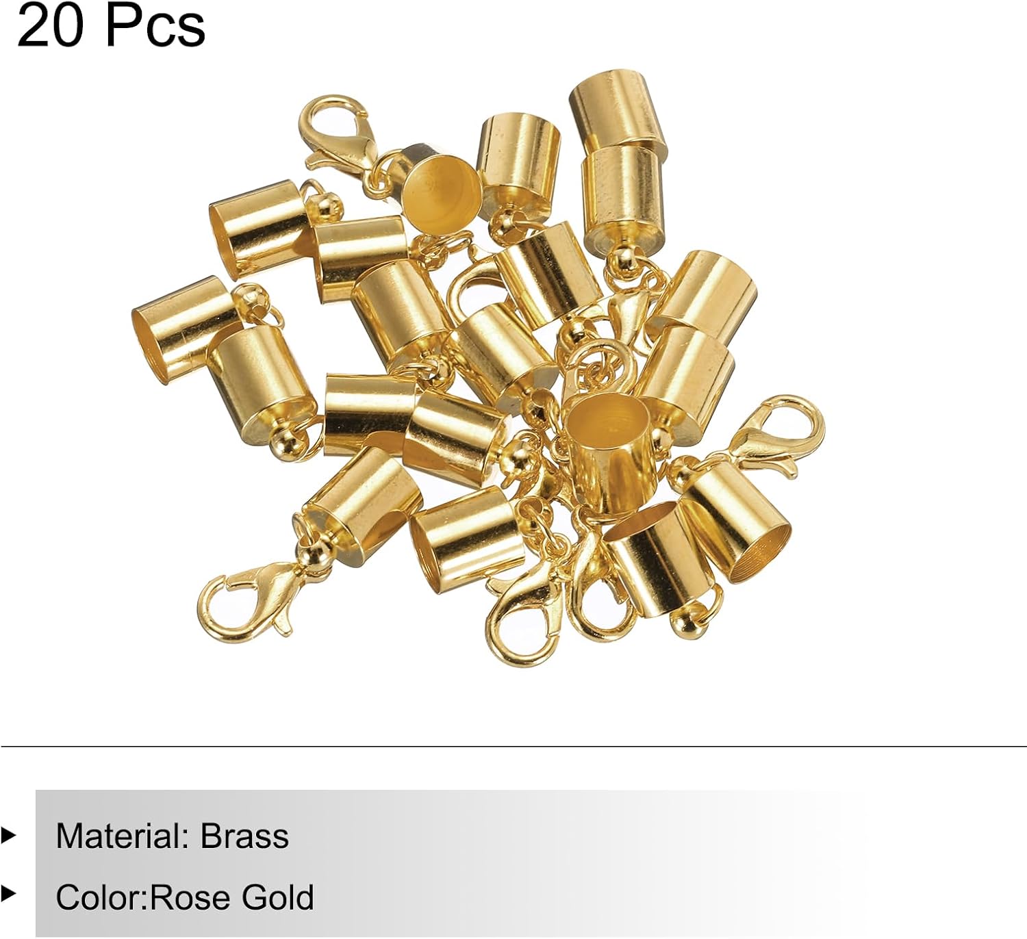 MECCANIXITY Fold Over Cord End Caps Rose Gold 7mm OD with Crimp Covers Lobster Claw Clasps DIY Jewelry Making for Bracelets and Necklaces Crafting 20 Pcs image 3