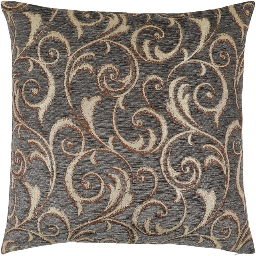 Chenille Ivy Floral Style Smokey Gray 22"x22" Pillow Cover Throw Sham for Home Decor, Office, Farmhouse, Sofa, Couch, Porch, Patio, Window Seat