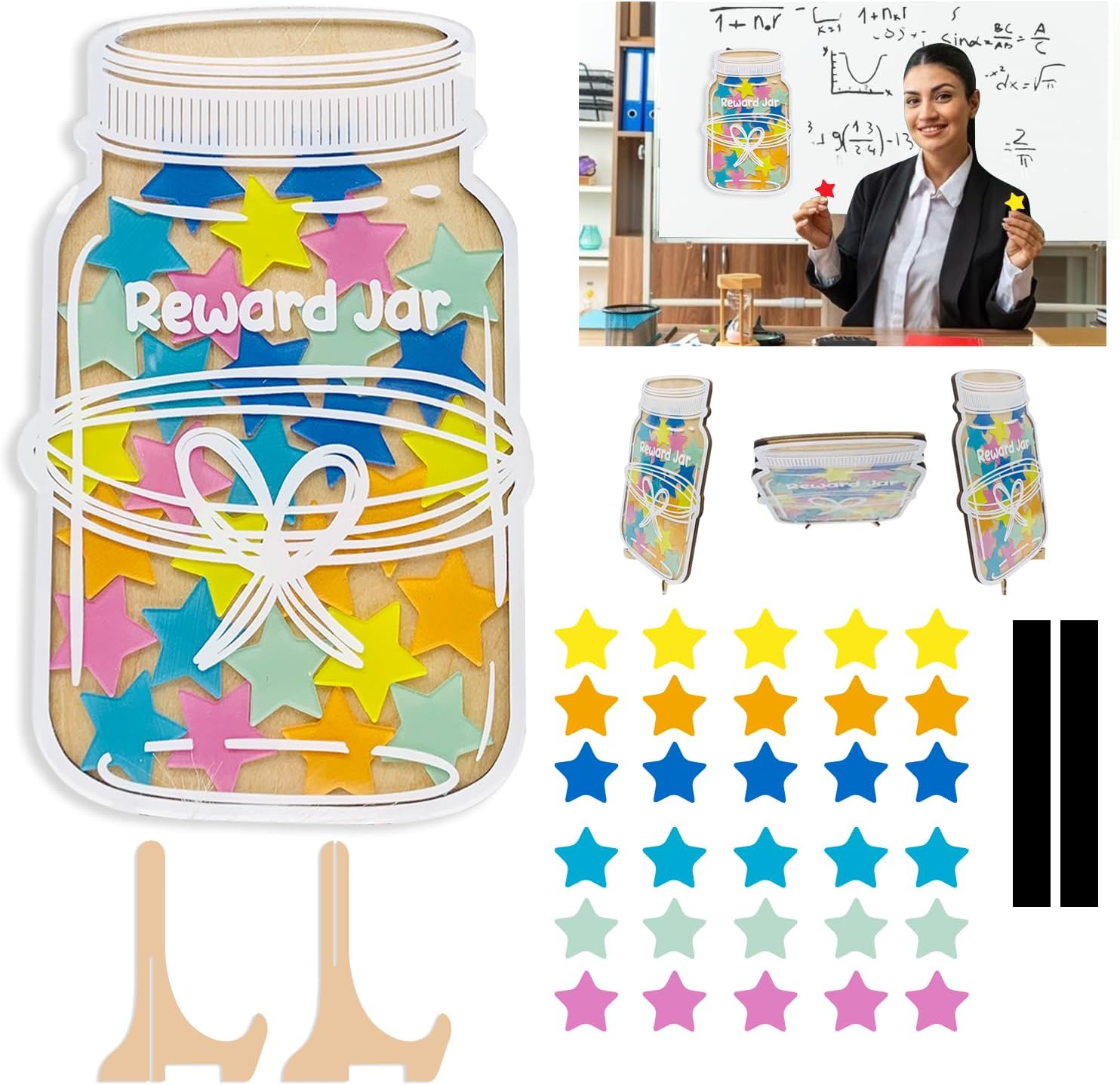 V-DECORPARKS Magnetic Reward Jar, Classroom Reward Jar for Kids, Personalized Stars Reward Jar for Students Kids Behavior, Magnetic Reward Chart for Classroom Board Home, Starjar_02
