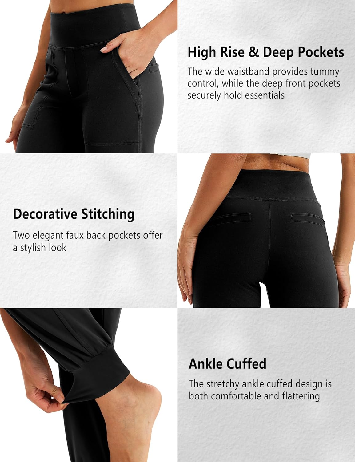 VOOVEEYA Women's Joggers Yoga Pants with Pockets High Waisted Tapered Lounge Pants Tummy Control - Image 4