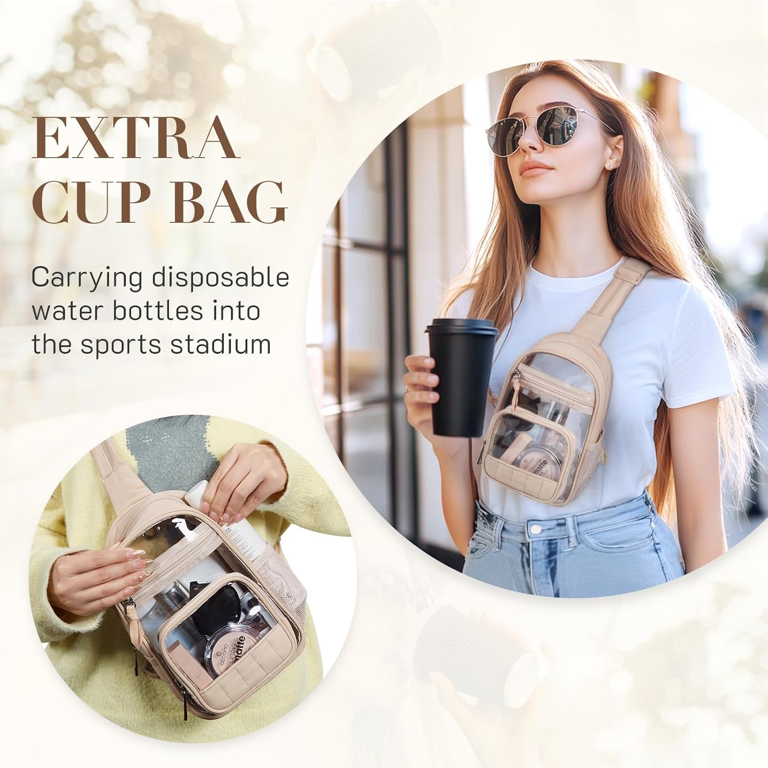 Missnine Clear Bag for Stadium Events Clear Sling Bag Fanny Pack Crossbody Purse for Sport Concert with Side Mesh Pocket - Image 2