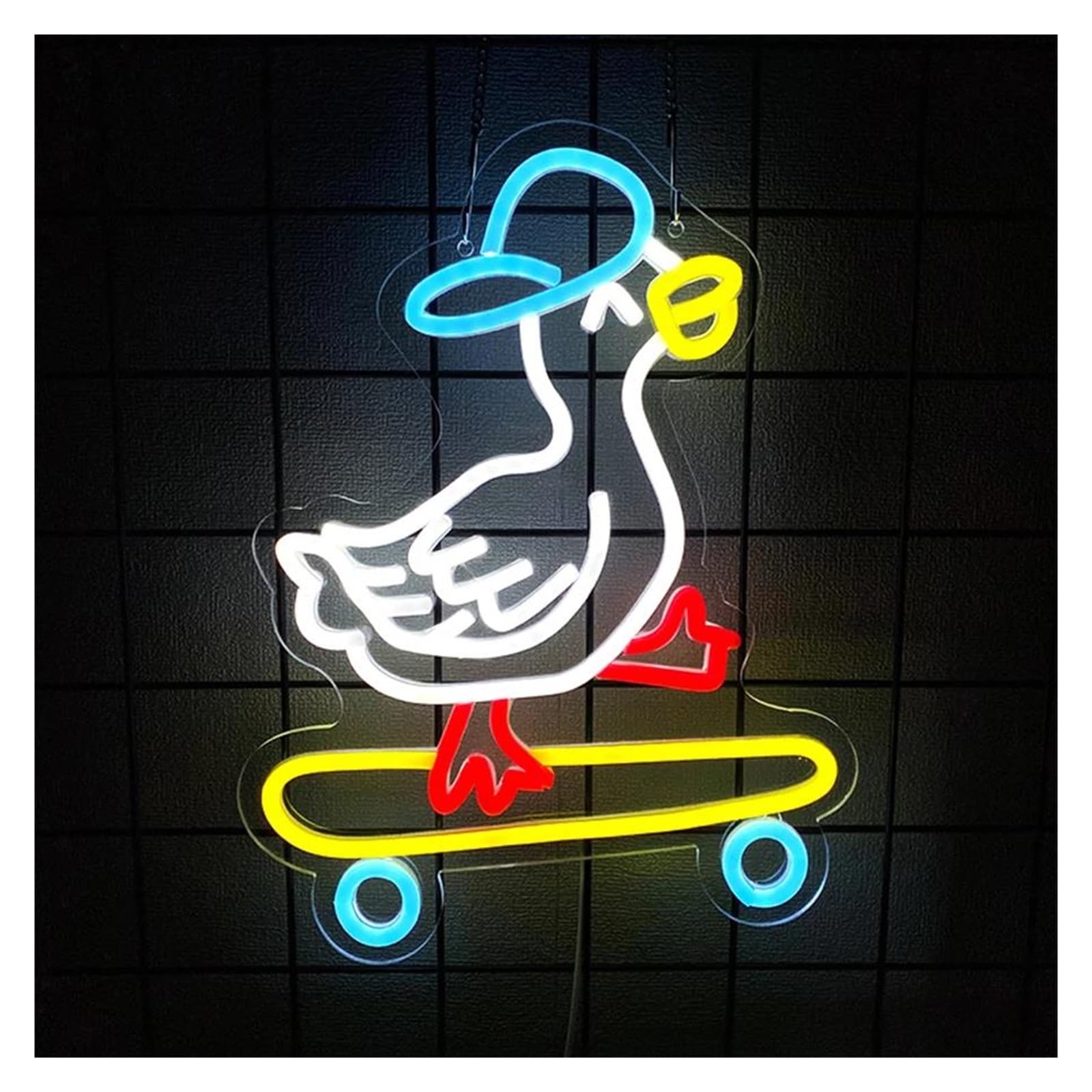 SHOUXI Sign Lamp Skateboard Duck Neon Sign for Wall Decor Dimmable Light for Bedroom Game Room Birthday Party Illuminated USB Night Lamp 35cmx27cm
