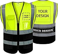 Vista 1 de BeautyWill Chaleco de seguridad con logotipo personalizado, Hi Vis Clase 2, chaleco reflectante de construcción unisex con 5 bolsillos