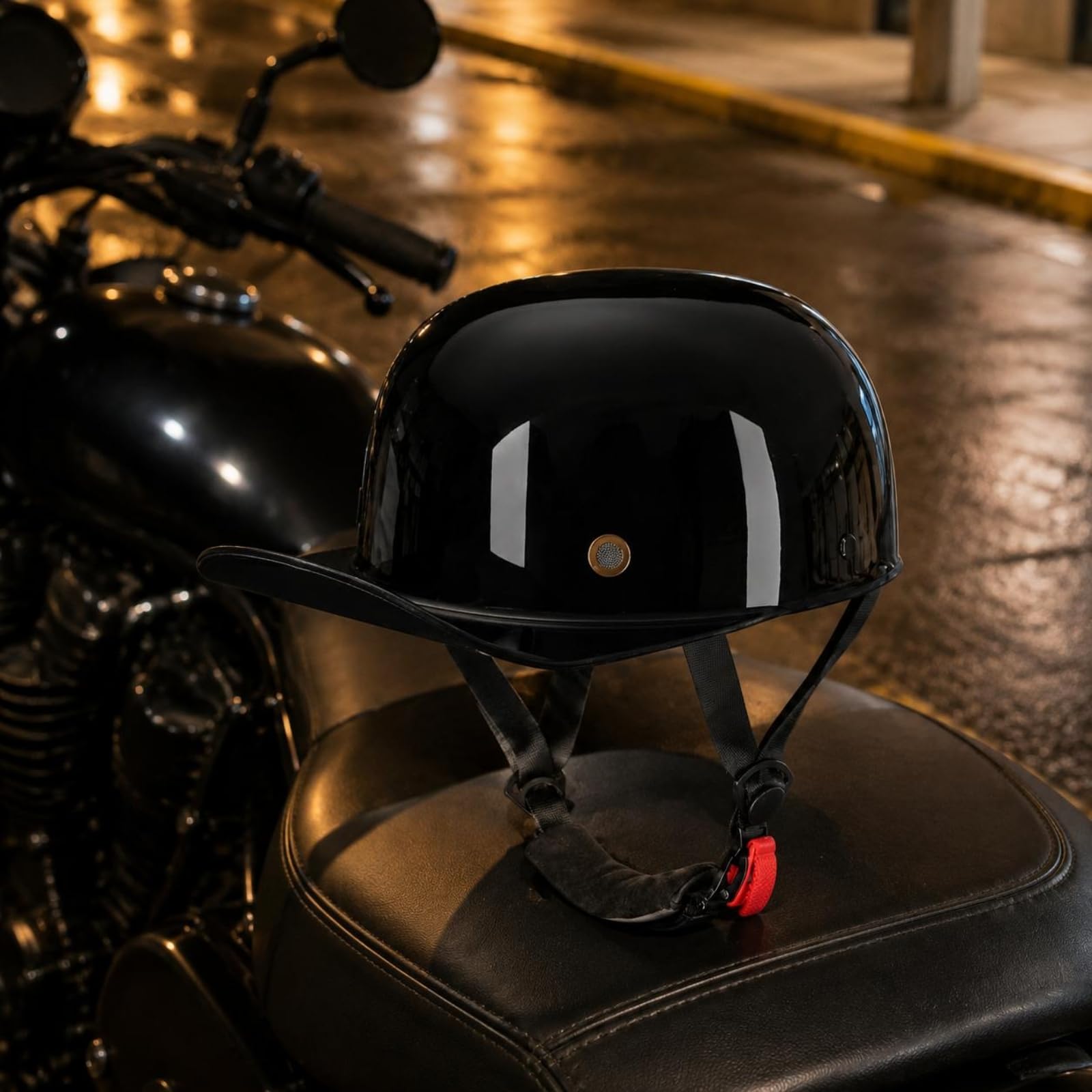 Qianly Casco a Metà Calotta Baseball Cap Casco Casco Scooter Casco Bici con Visiera in Cinturino Regolabile per Vestibilità Sicura Adatto a Commuting Viaggio, color to 1, L