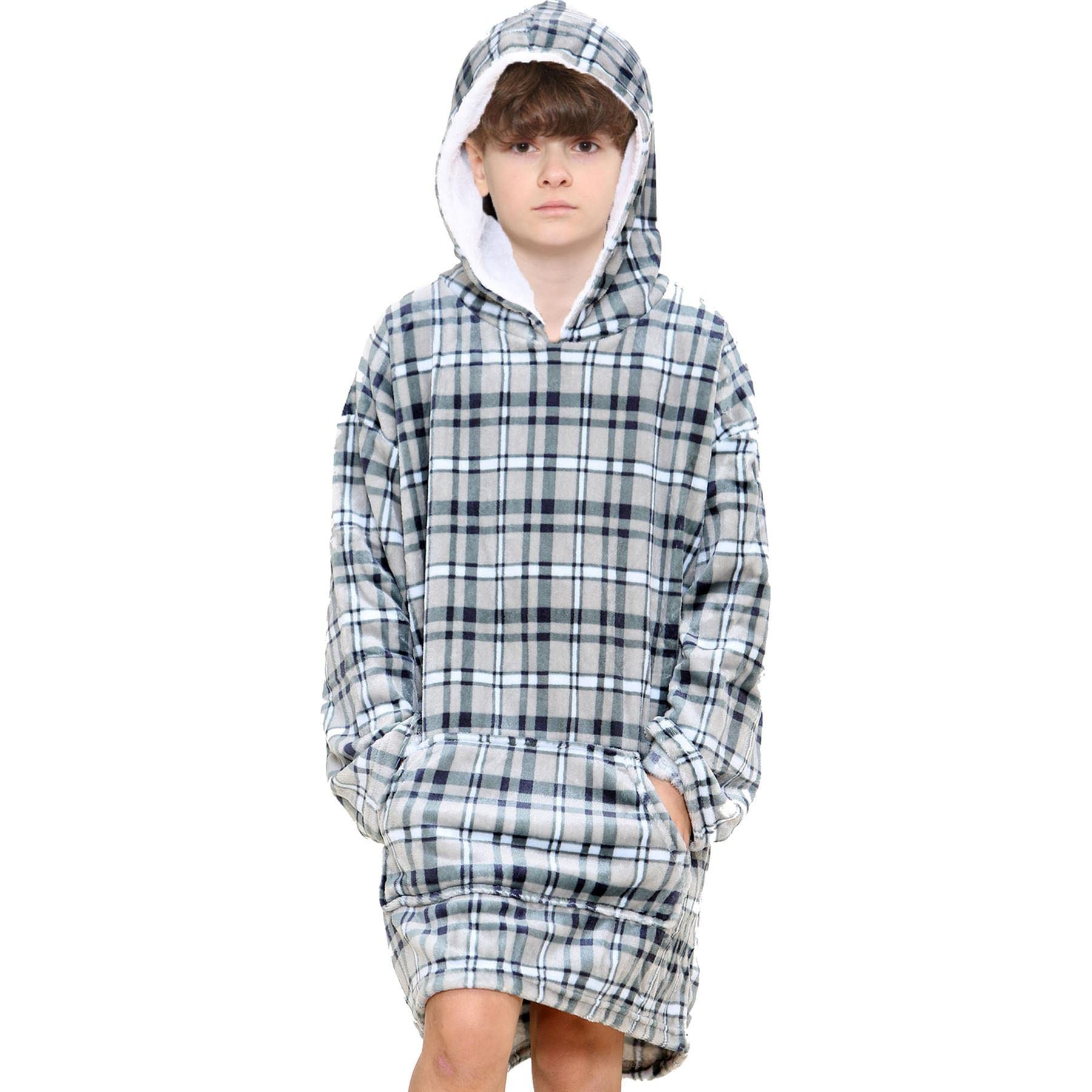 A2Z 4 Kids Girls Boys Oversized Hoodie Printed Snuggle Comfy Blanket Super - Snuggle 955 Grey Tartan_.Kids