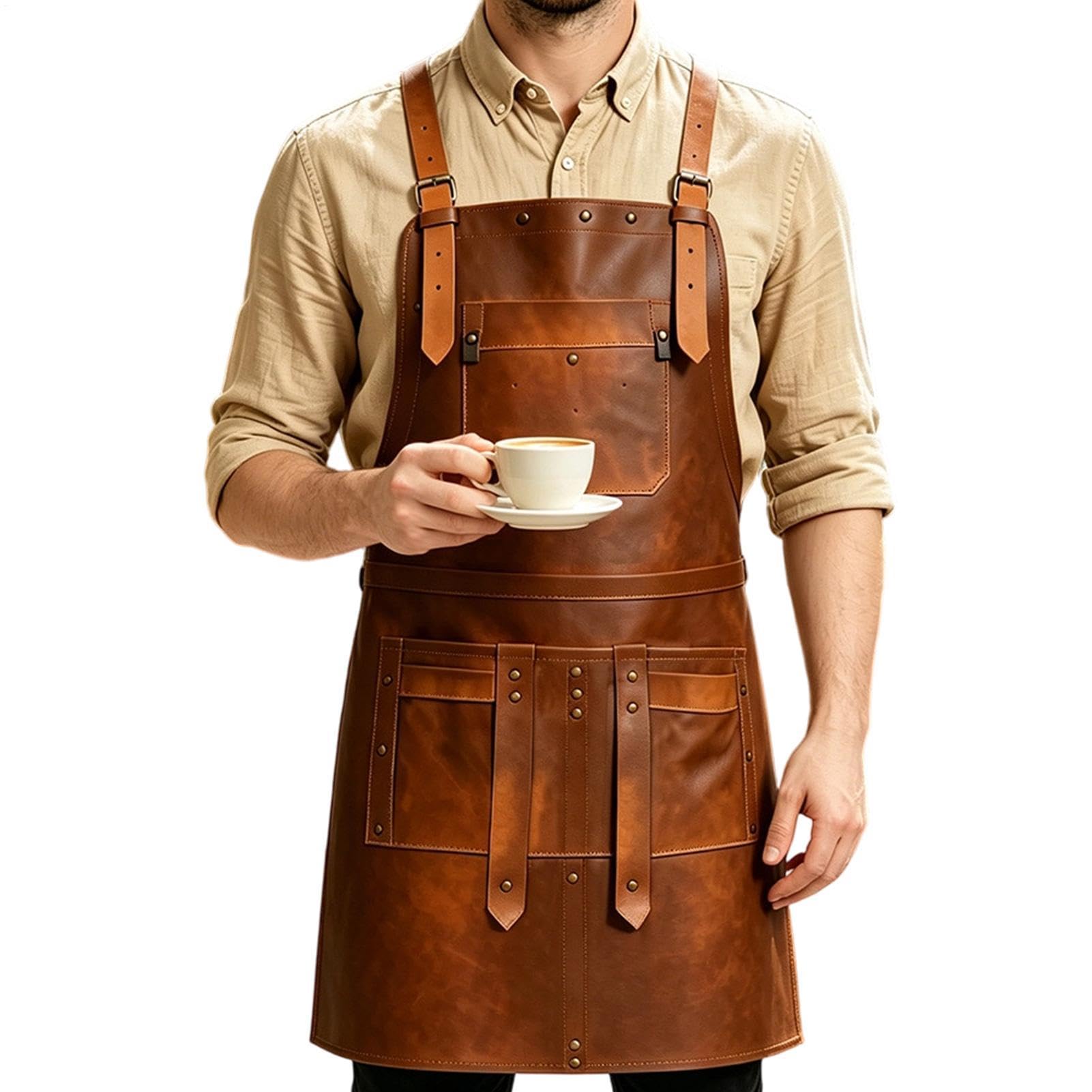 Grembiule in Pelle Ergonomico a schiena incrociata impermeabile | Grembiule da saldatura in pelle Per chef domestici, maestri del barbecue, baristi, cucina e artigianato