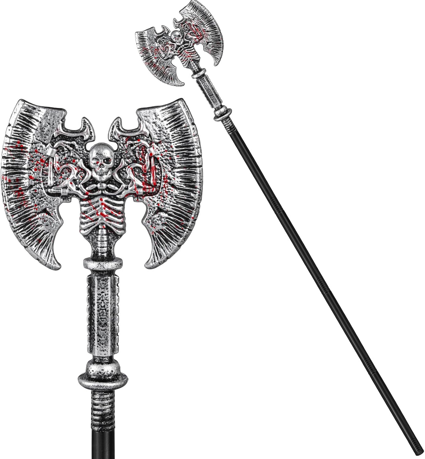 Executioner Viking Axe Prop,Plastic Grim Reaper Battle Axe Staff Costume Accessories,Halloween Axe Cosplay Party Silver
