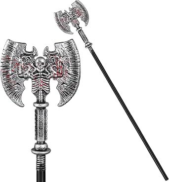 Executioner Viking Axe Prop,Plastic Grim Reaper Battle Axe Staff Costume Accessories,Halloween Axe Cosplay Party Silver