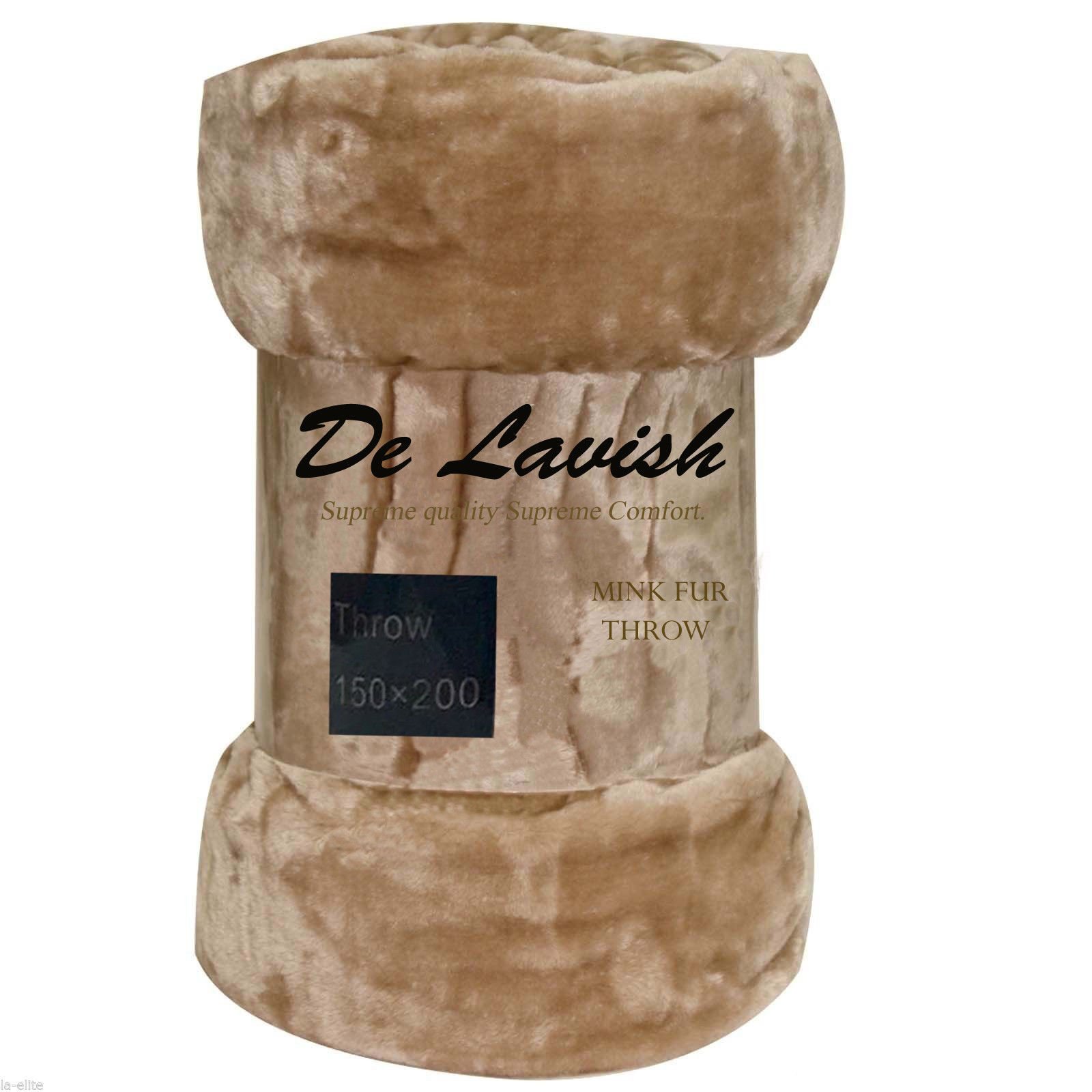 Dl Tan Mink Faux Fur Luxurious Throws Super Soft Warm Cosy Sofa And Bed Fleece Blankets (, Double [150X200cms])
