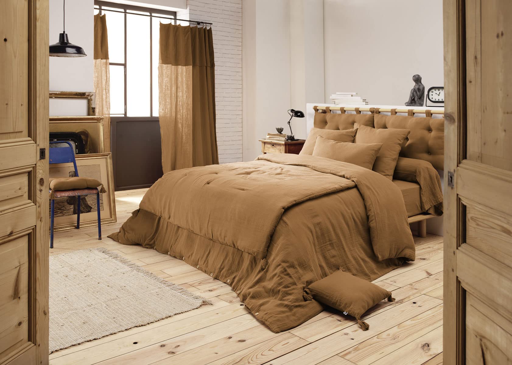 Bout de lit édredon Gaze de Coton 90 x 200 cm Gaia Coloris Camel