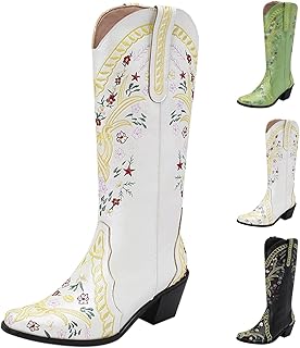 Botines para mujer con tacón puntiagudo, botas de vaquero altas para mujer, botas occidentales con tacón embudo, botas de equitación, medias botas de invierno