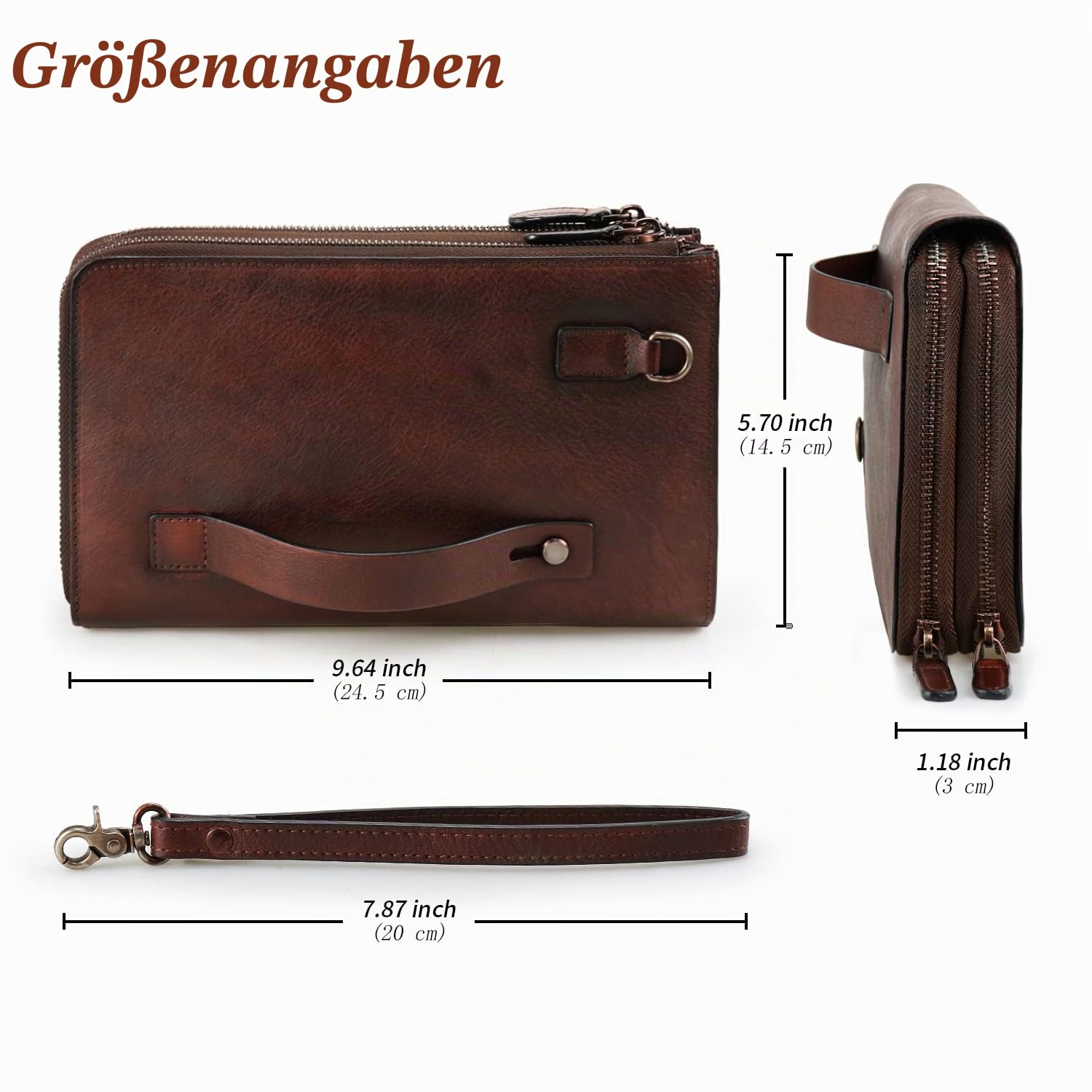 Herren Geldbörse Leder Wristlet Unterarmtasche Vintage Wristlet Business Handtasche Coin Money Pouch mit Mehreren Fächern