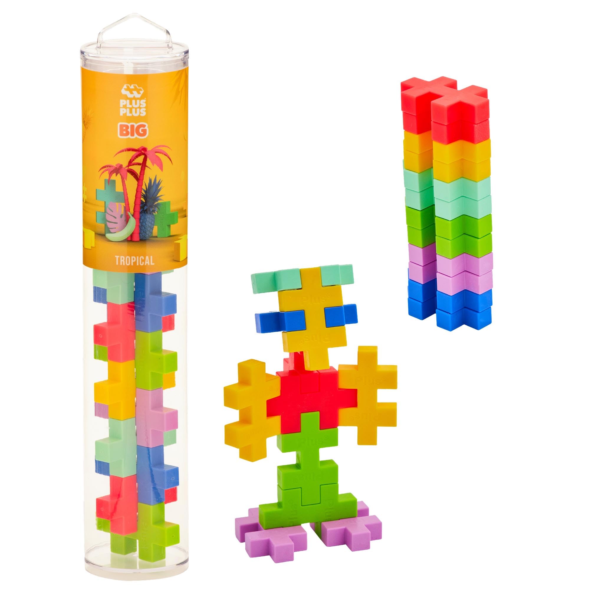 PLUS PLUS Big – 15 Piece Tropical Mix – Construction Building Stem/Steam Toy, Interlocking Large Puzzle Blocks for Toddlers and Preschool, Open Play