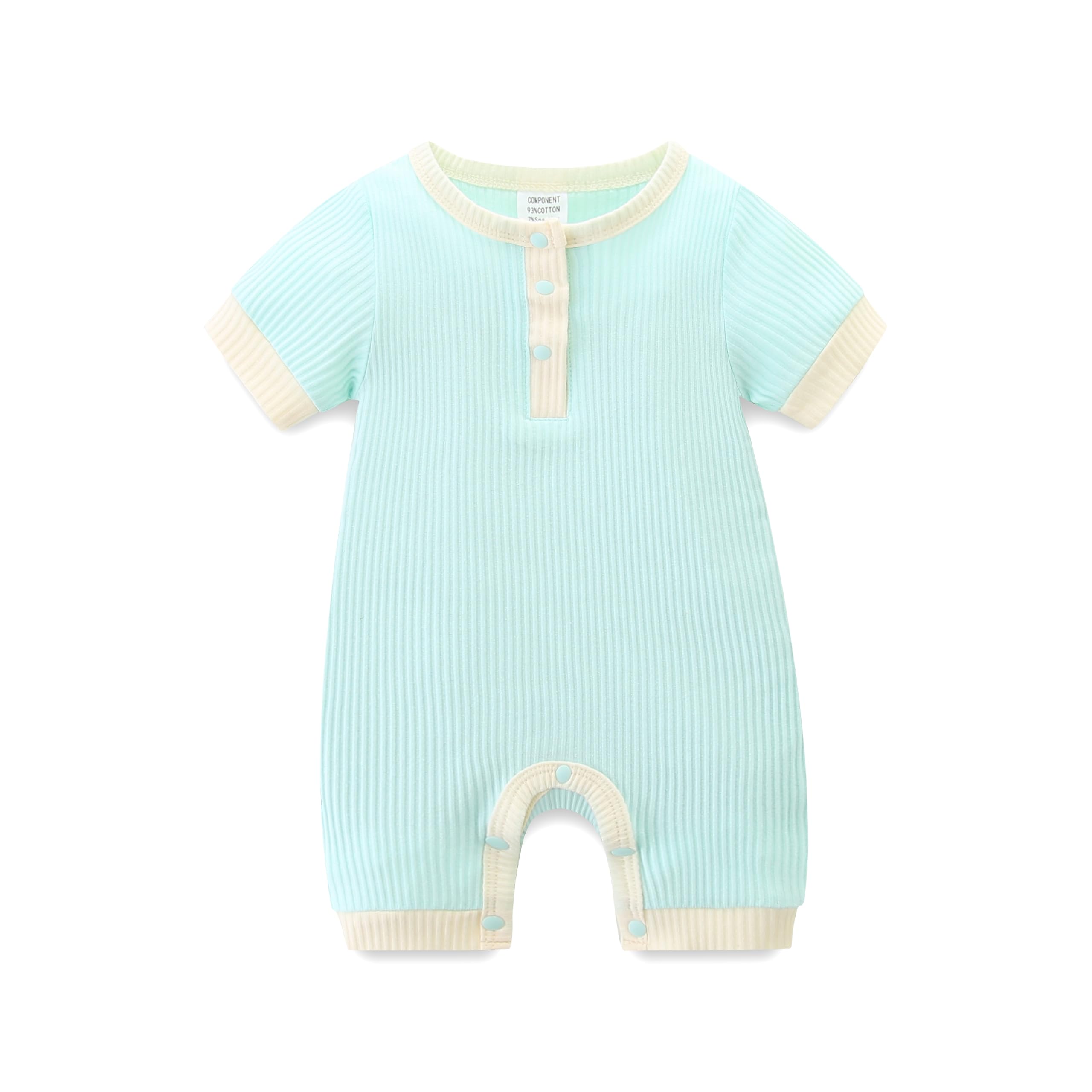 JingleBaBa Unisex Cute Romper Ribbed Short Sleeve Bodysuit Infant Cotton Outfits Clothes