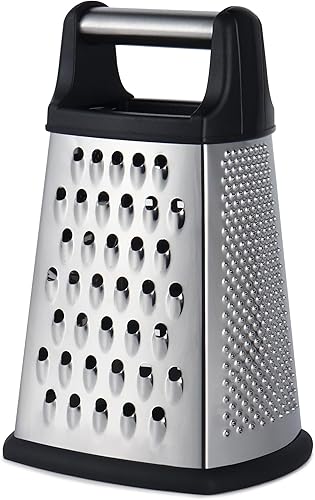 Kaishun Rallador profesional de queso, rallador de caja de acero inoxidable de 4 caras, triturador de alimentos para queso, parmesano, verduras,