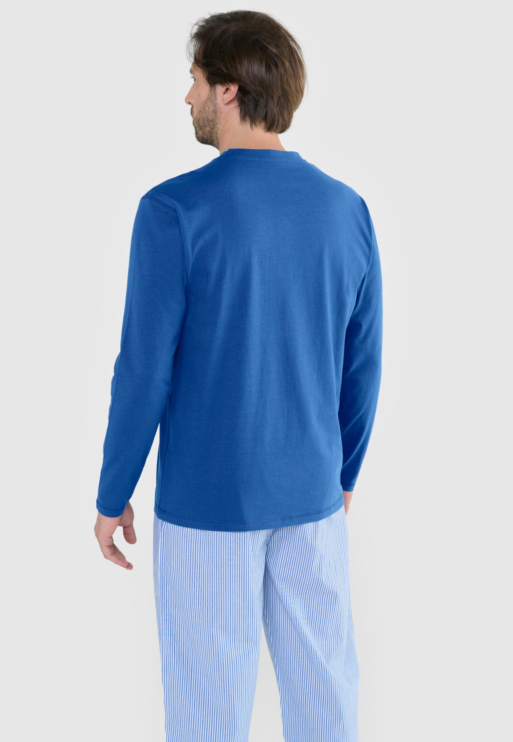 El Búho Nocturno Camiseta Pijama Hombre Algodón 100% o Mezcla - Manga Larga Invierno/Corta Verano - Botones Lisa Parte Arriba Ropa Dormir Interior T-Shirt Básica - 100% Algodón, Azul 7527, L