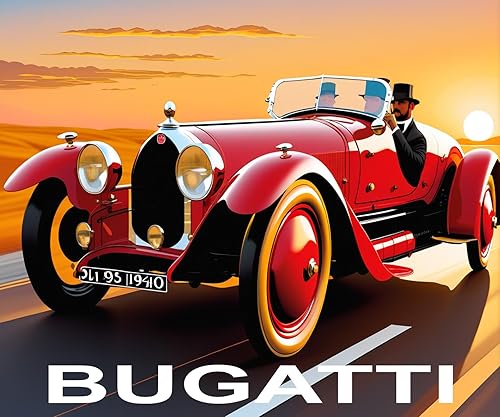Miniatura 1 de Lienzo Bugatti lujo automóvil elegante rojo coche carretera conducción moda antiguo 16 "x 20" tamaño imagen póster Repro sobre lienzo enviado