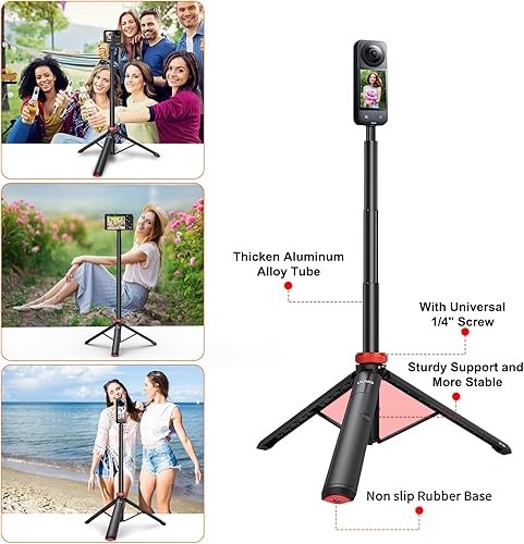 Miniatura 5 de O'woda Trípode de palo selfie de 52.5 pulgadas con soporte para teléfono móvil para GoPro Hero 11 10 9 8 7 6 5 4, DJI Osmo Action, accesorios