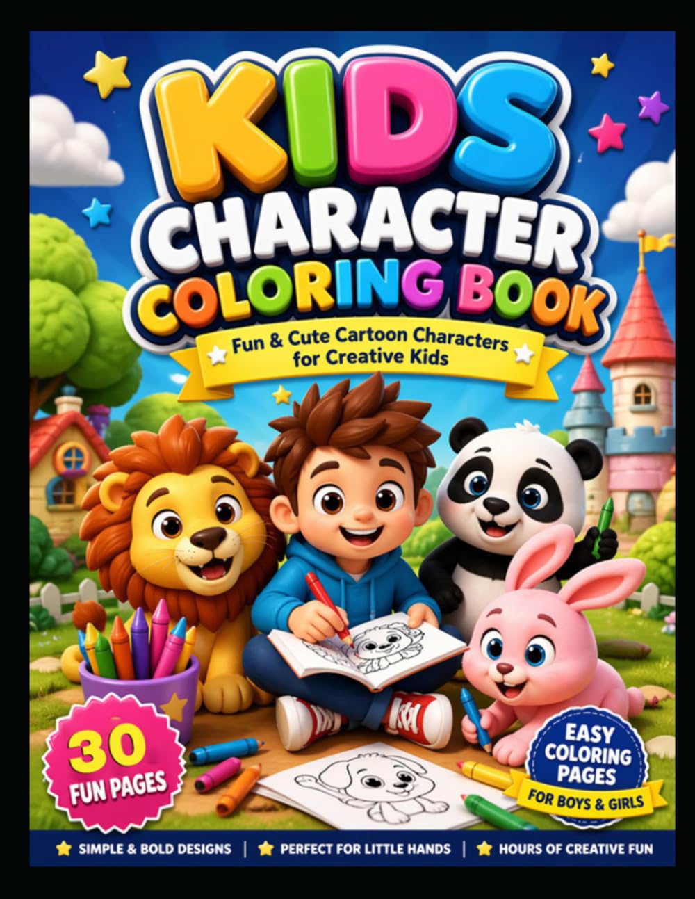 Kids Character Coloring Book: Fun & Cute Cartoon Characters for Creative Kids | Easy Coloring Pages for Boys & Girls
