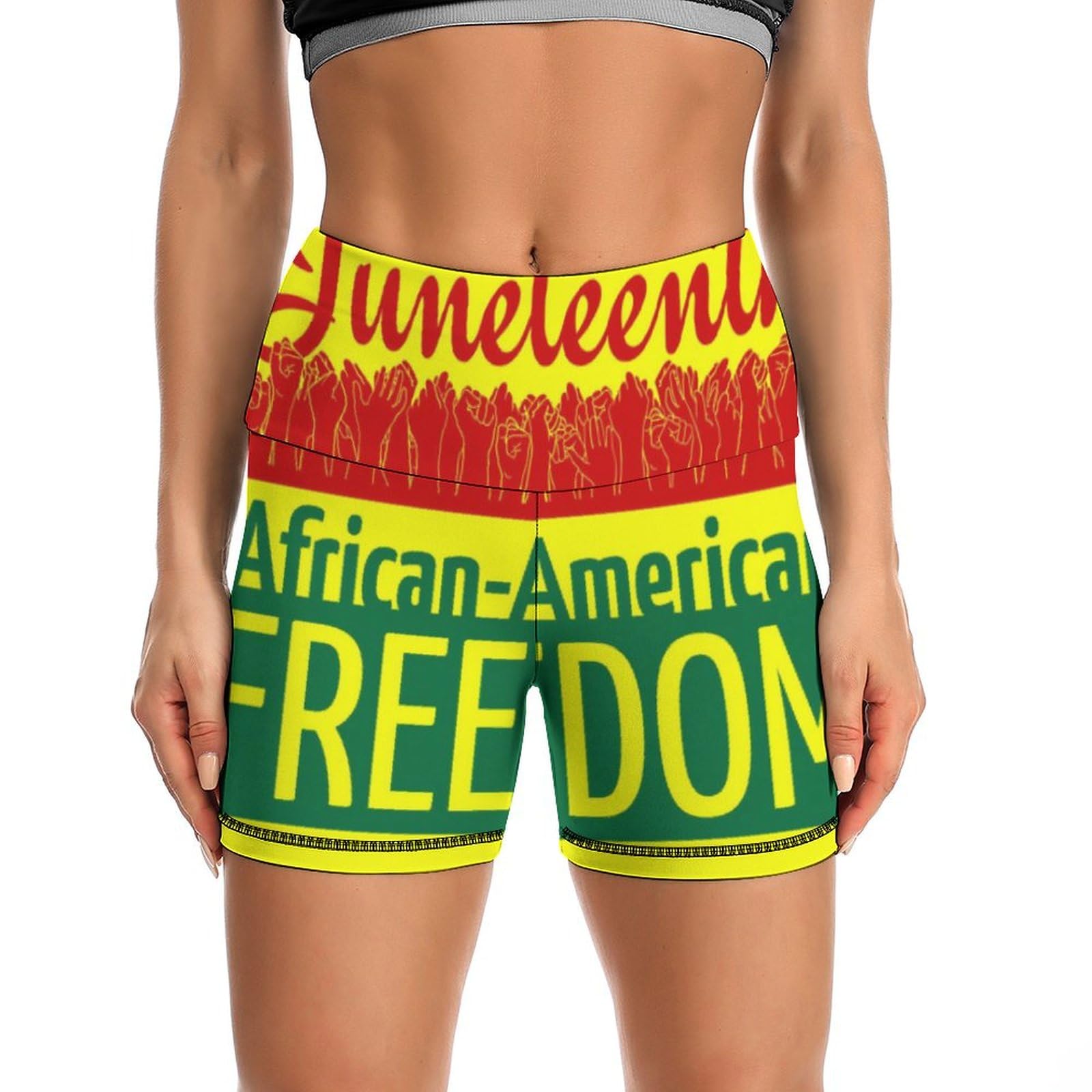 JYYAU Juneteenth Freedom Day African American High Waist Yoga Shorts for Women Athletic Shorts Leggings Running Pants Black