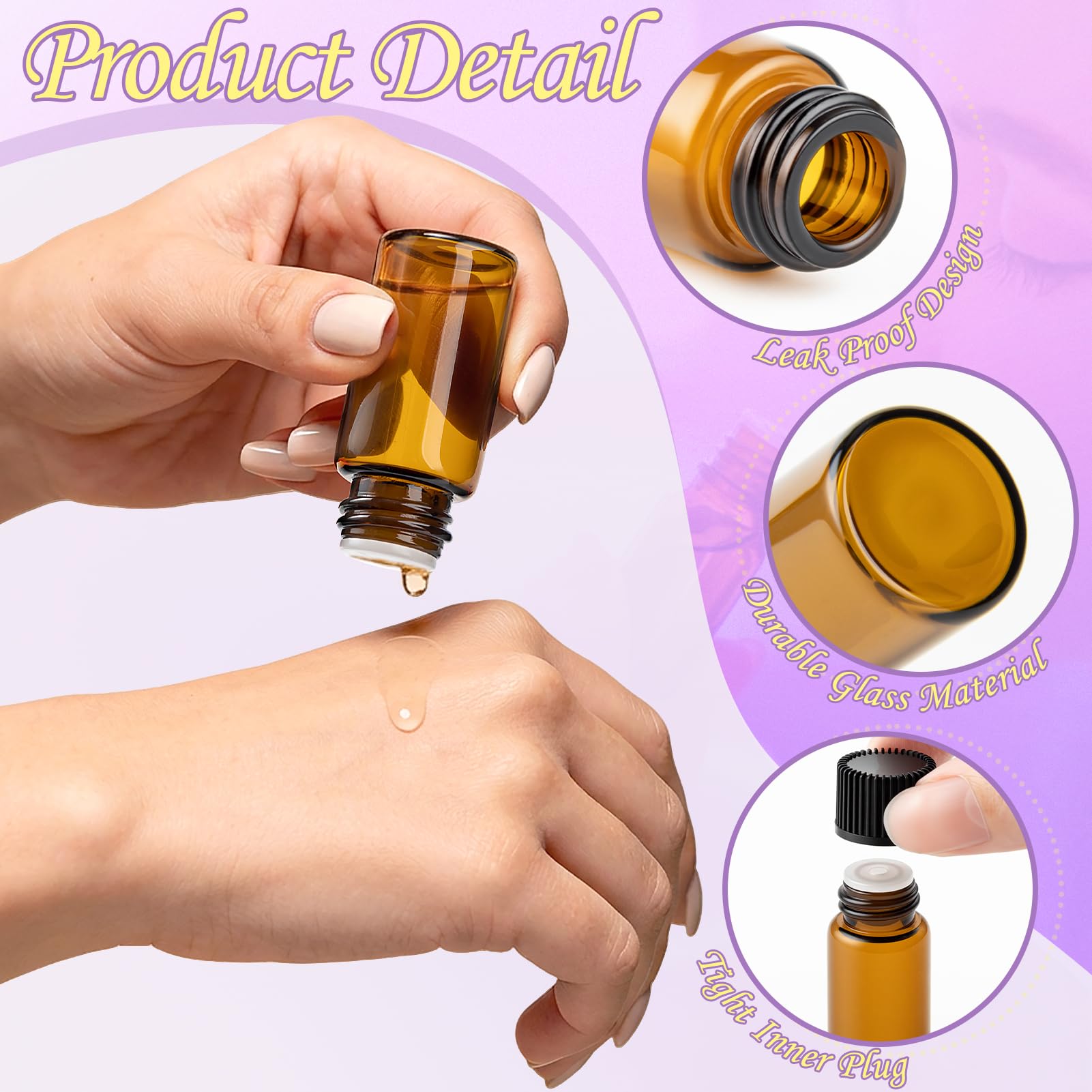 MELLIEX 20 Piezas Botellas de Cristal Marrón Mini Vacías con Tapa para Aceites Esenciales y Perfumes