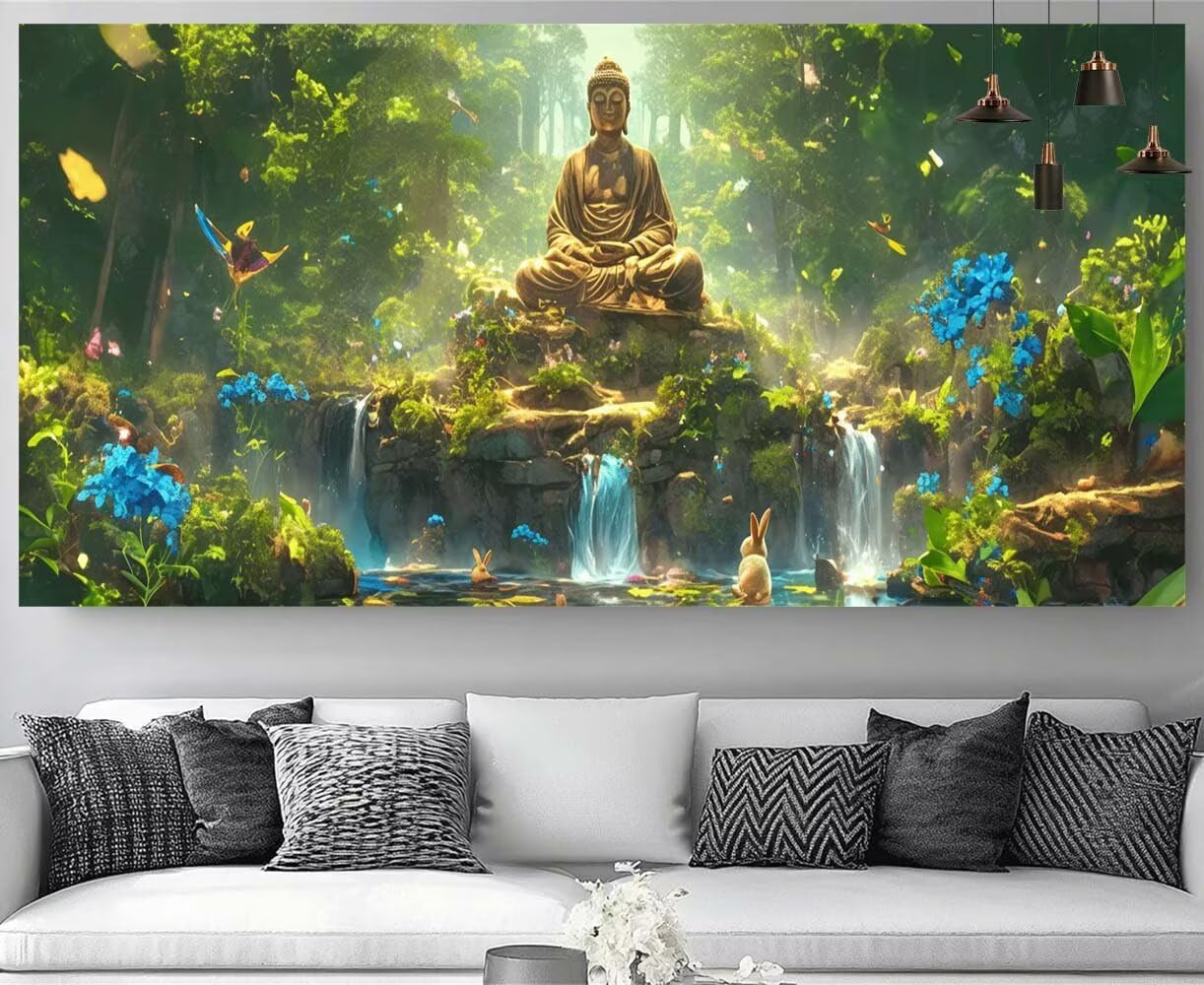 Bouddha Diamond Painting Fleur Diamond Painting Enfant Broderie Kit Complet,5D Peinture Diamant Point de Croix Cristal Artisanat,DIY Tableau Strass Diamant Canevas Débutant Kit,Decor 60x120cm M-Y242