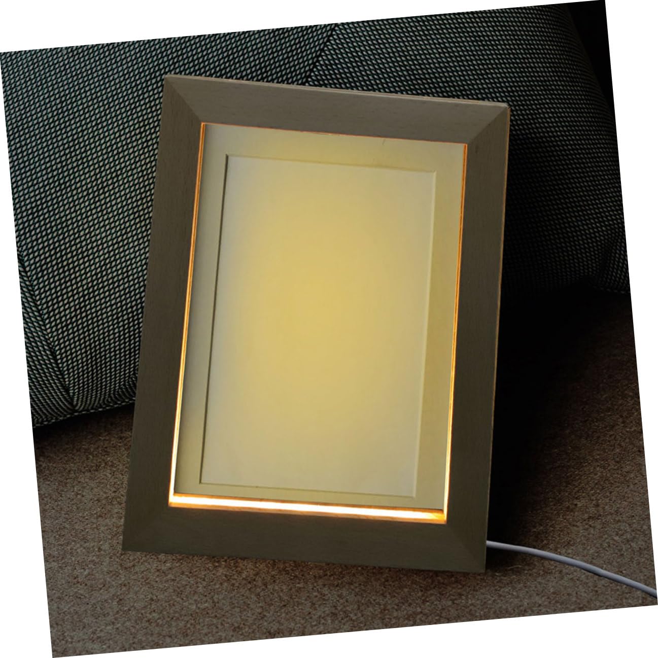 Marco de Fotos Iluminado Luz Nocturna LED para Escritorio y Mesita de Noche, 2 Piezas Madera Natural Textura Atractiva