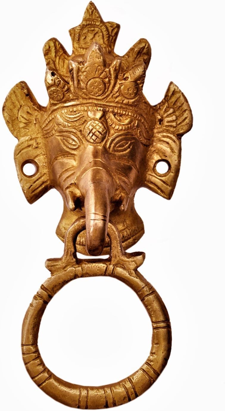 Purpledip Brass Metal Door Knocker Drawer Pull Ring Handle Knob: Ganesha (11383)