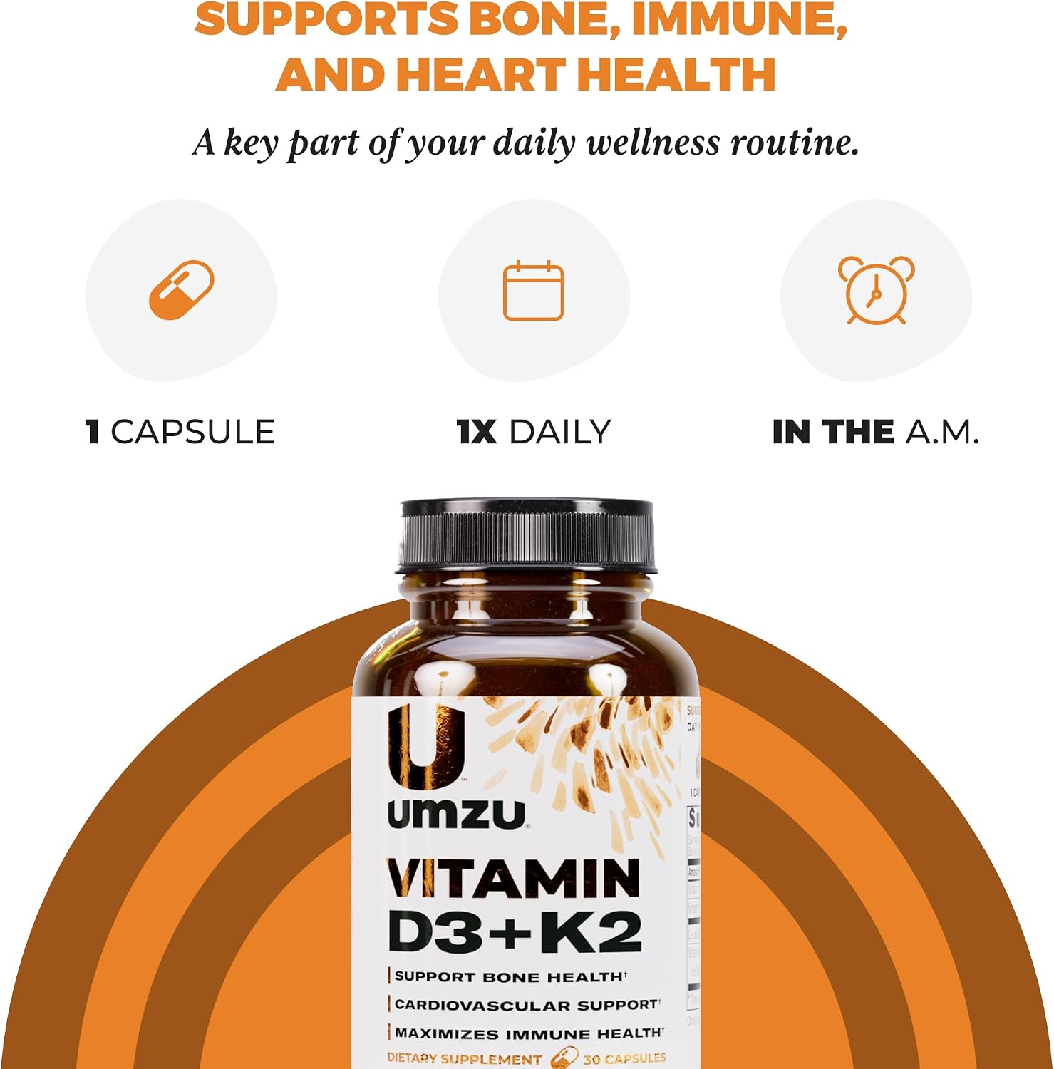 UMZU Vitamin D3 K2 Supplement, (30 Day Supply) – MK-4 & MK-7 – Bone Density, Calcium Absorption & Immune Support – Heart and Joint Wellness Daily Support Vitamin D3 K2 Bone Health Supplement