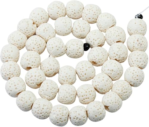 rockcloud Cuentas redondas sueltas de piedra de lava blanca de 0.315 in para hacer joyas, accesorios disponible en Yaxa Peru