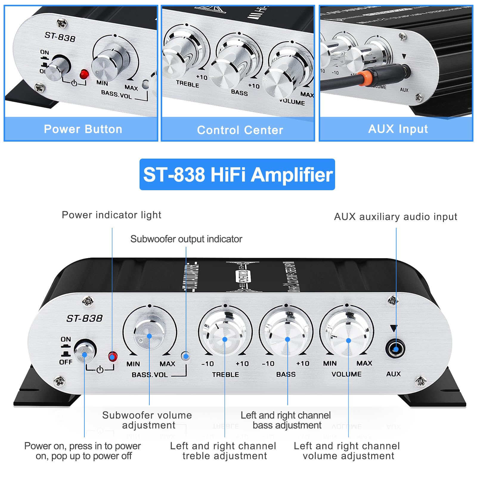 Amazon | ST-838 2.1CH Hifi オーディオアンプ RMS 20Wx2+40W ステレオ