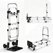 3 in 1 Folding Hand Truck, 600lbs Capacity, Heavy Duty Convertible Dolly with Retractable Handle and 4 Rubber Wheels, Collapsible Cart for Moving Home, Office, Warehouse - Silver