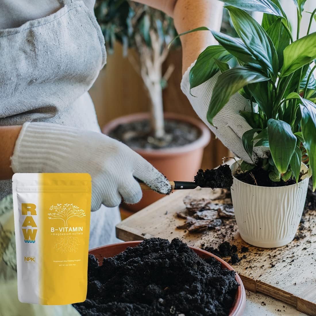 RAW B-Vitamin 8oz, Plant Nutrient Supplement, Water Soluble Powder with Magnesium Sulfate and Vitamin B1 for Hydroponics, Soil and Coco, Gardening Use