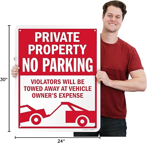 Miniatura 38 de SmartSign Letrero de metal con texto en inglés "Private Property No Parking - Vehicles Towed At Owner's Expense", aluminio de 40 mil