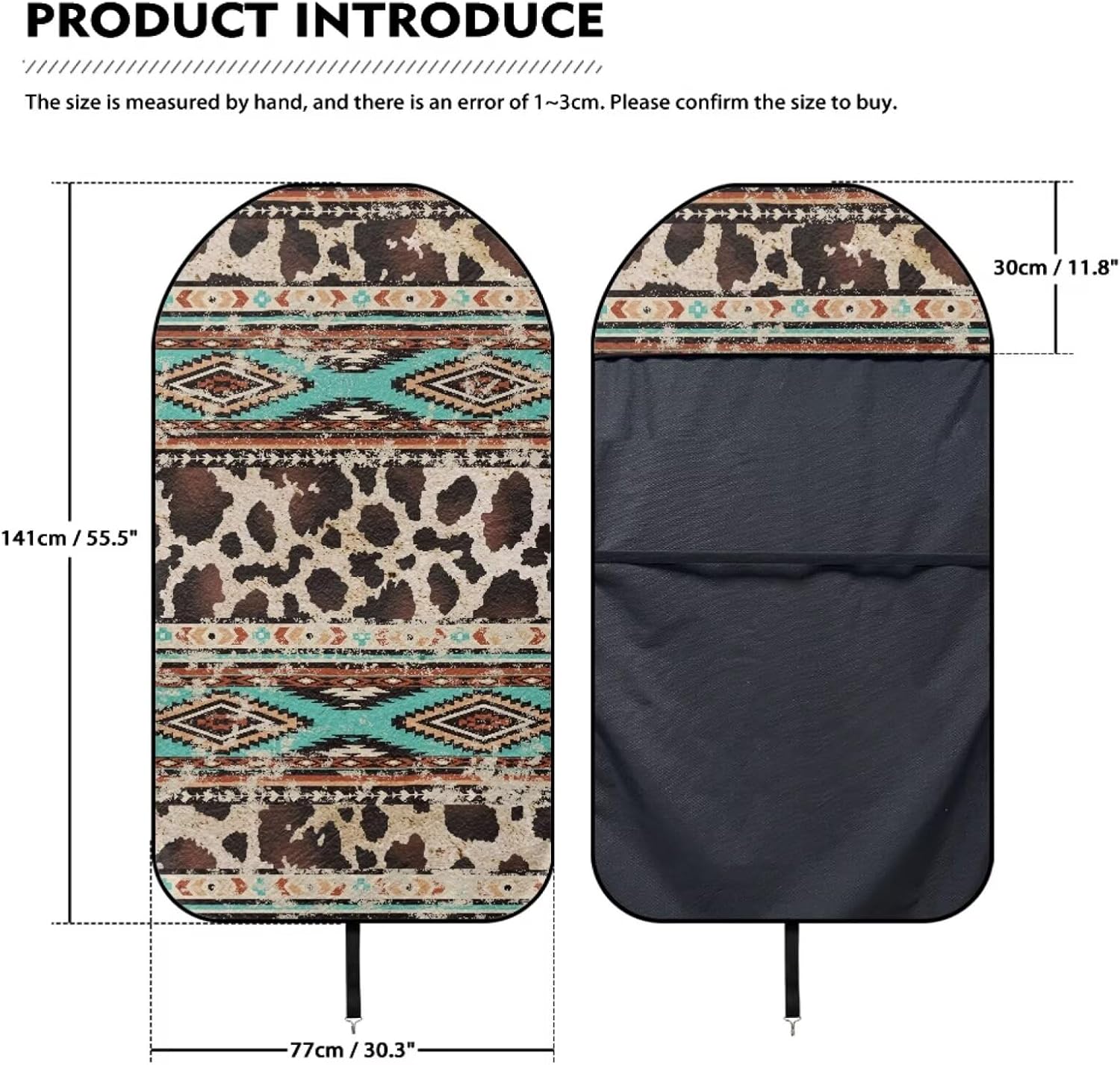 Front Car Seat Cover,for Gym Workout,Running,Swimming,Beach and Hiking,Waterproof Sweat Towel Bucket Seat Covers for Cars SUV Trucks(Cow Print Aztec Ethnic Style 37)