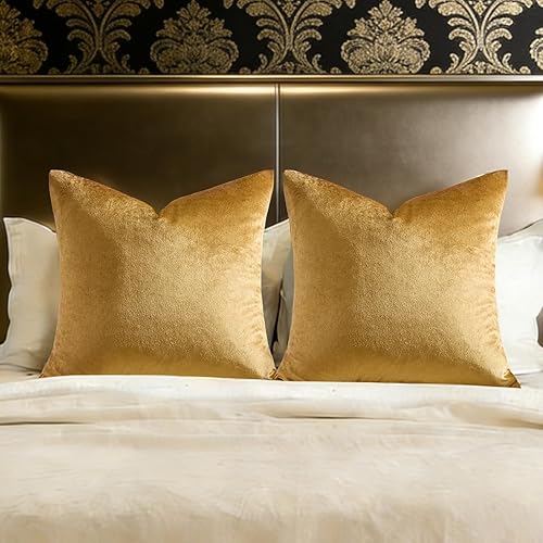 Miniatura 64 de GIGIZAZA Fundas de Almohadas Decorativas de Terciopelo Dorado, Fundas de Almohadas de 18x18 para Sofá, Sillón y Cama, Paquete de 2 Fundas de Cojines
