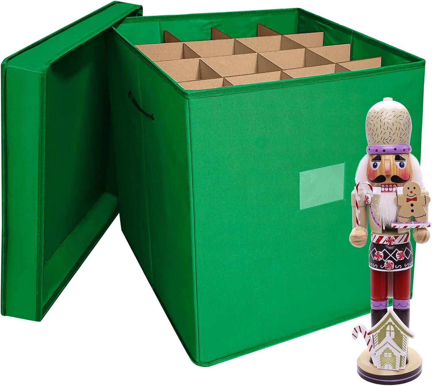 Christmas Nutcracker and Figurine Collectible Storage Box, Fits 16 Holiday Ornaments, Stores Up to 16" Tall Ornaments, Holiday Decor Organizer with Dividers, Nutcracker not Included(Green) 16Green